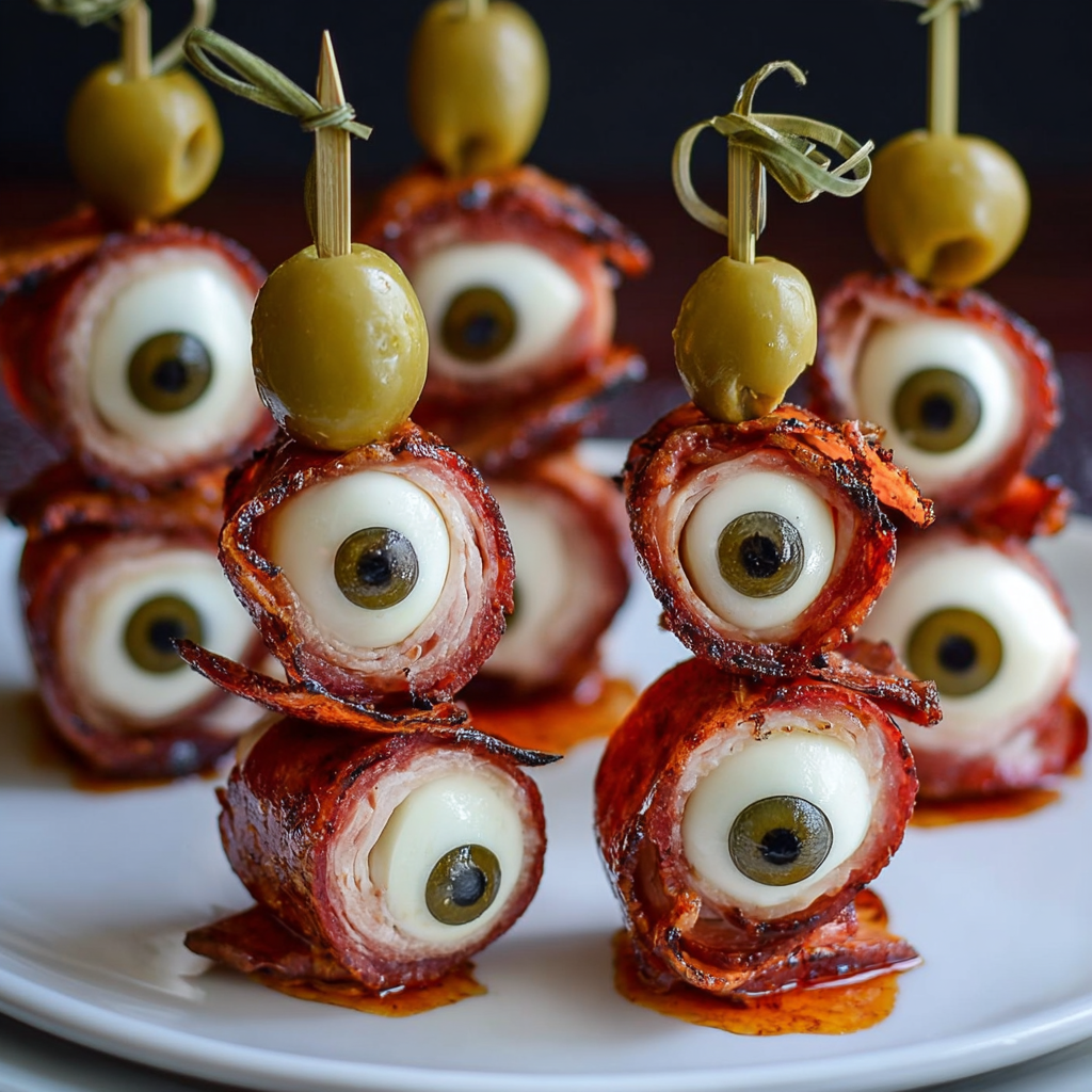 Skewered turkey slices Eyeballs