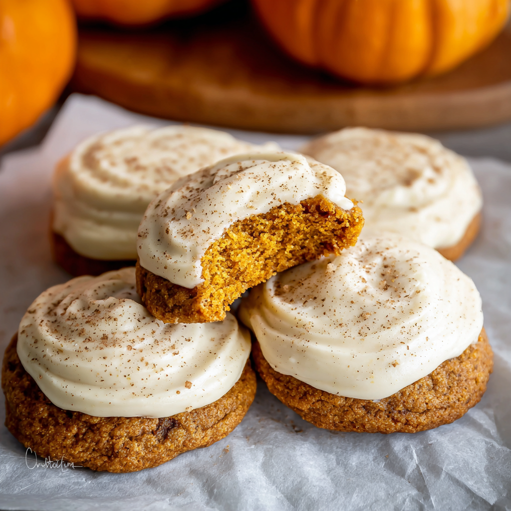 Pumpkin Cookies with Cream Cheese Frosting
