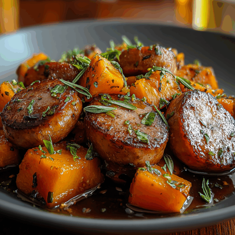 Sausage and Sweet Potatoes with Honey Garlic Sauce