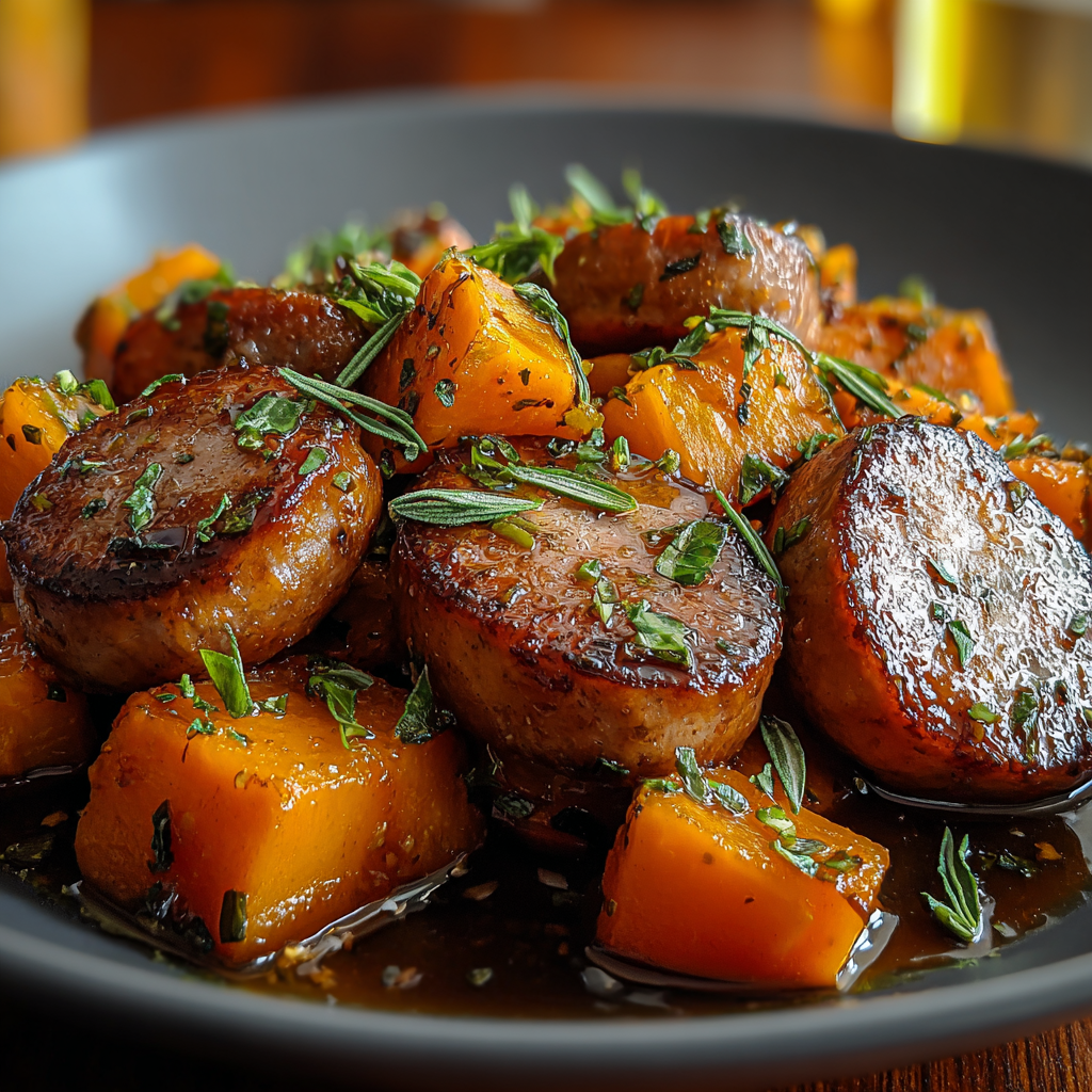Sausage and Sweet Potatoes with Honey Garlic Sauce